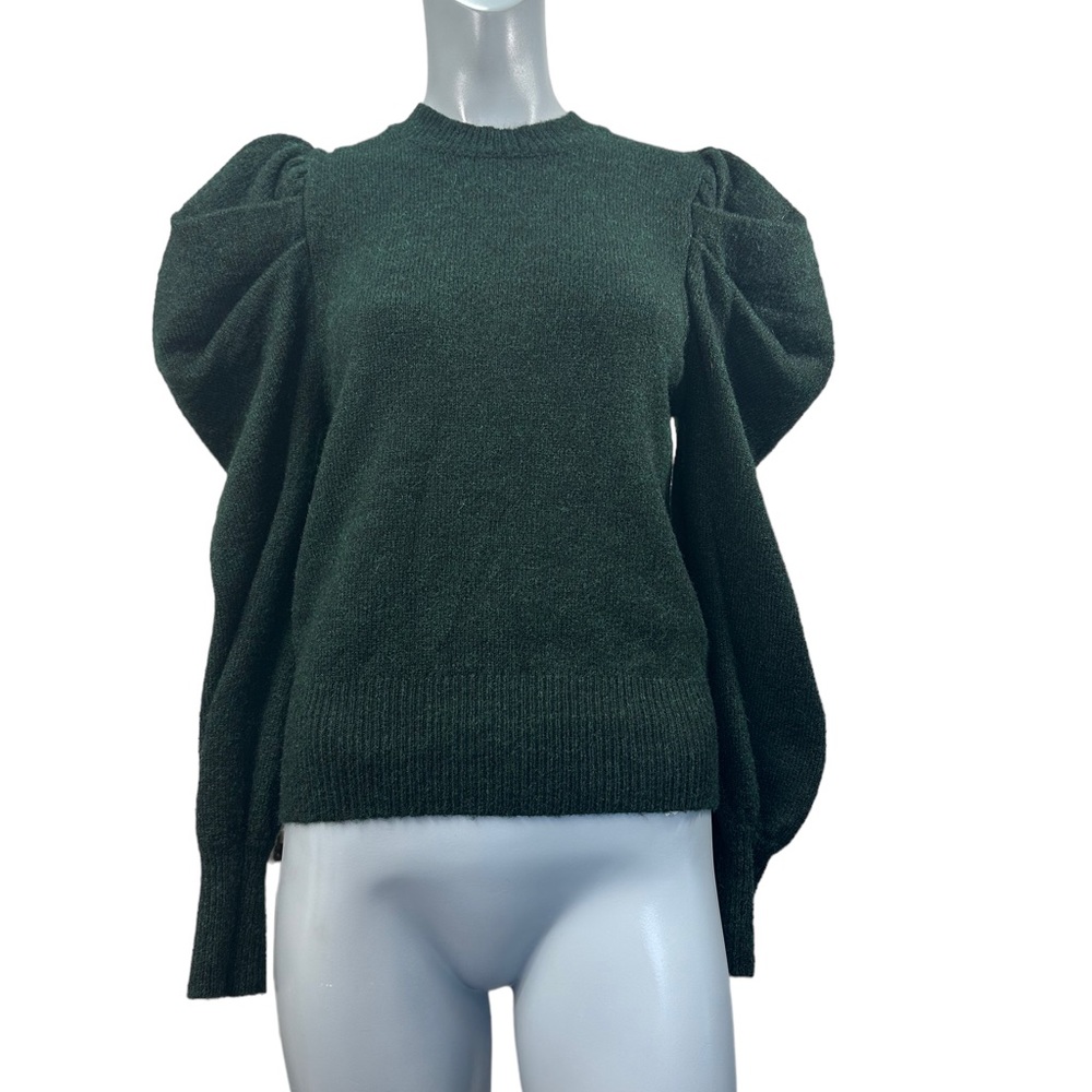 Dark‎ Green puff sleeve pullover sweater